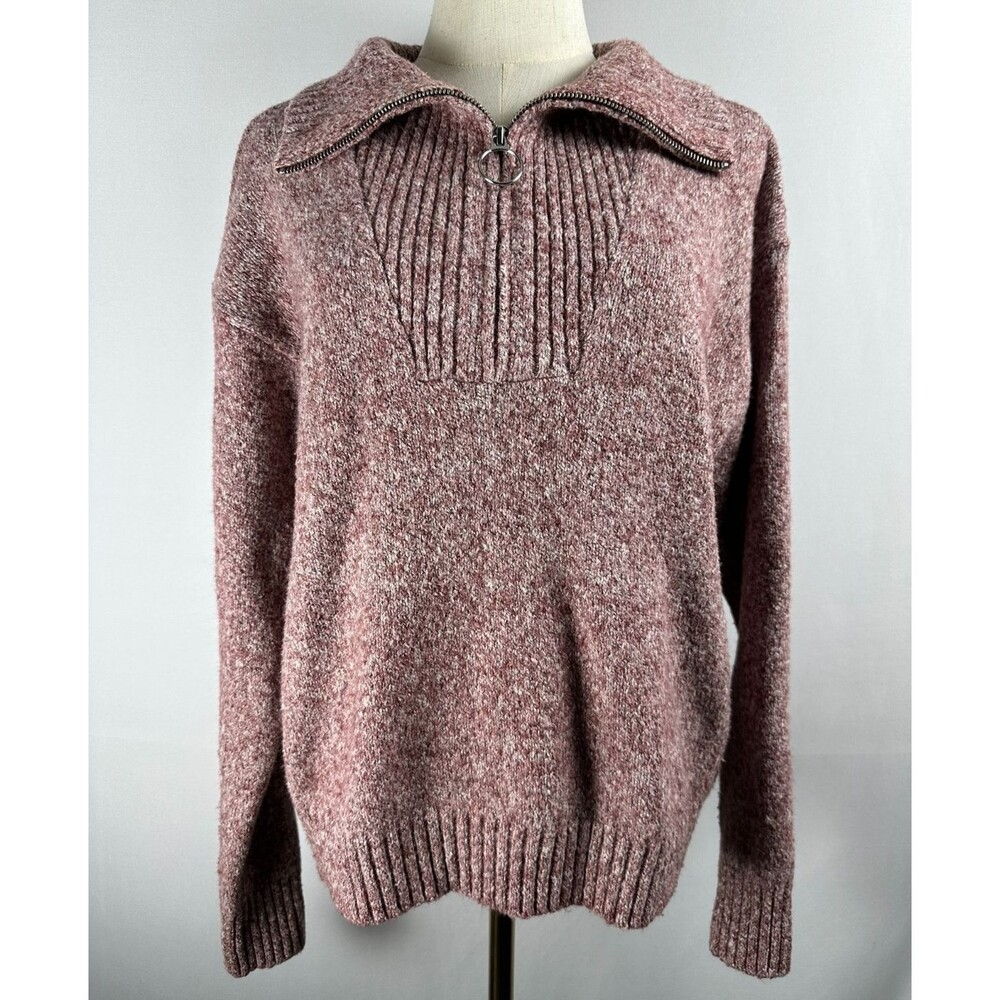Old Navy 1/4 Zip Sweater Women L Burgundy Heather Ring Zip Cozy Pullover Soft